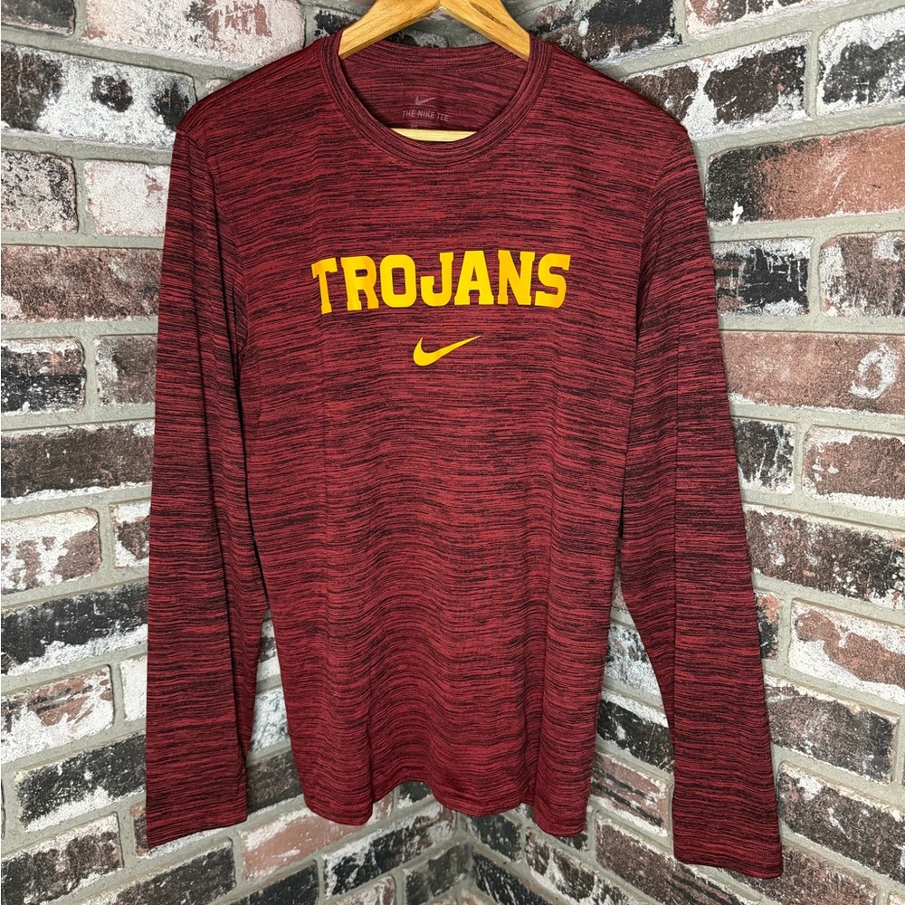 Men’s Nike USC Trojans Maroon Red Heather Polyester Fullsleeve Tshirt